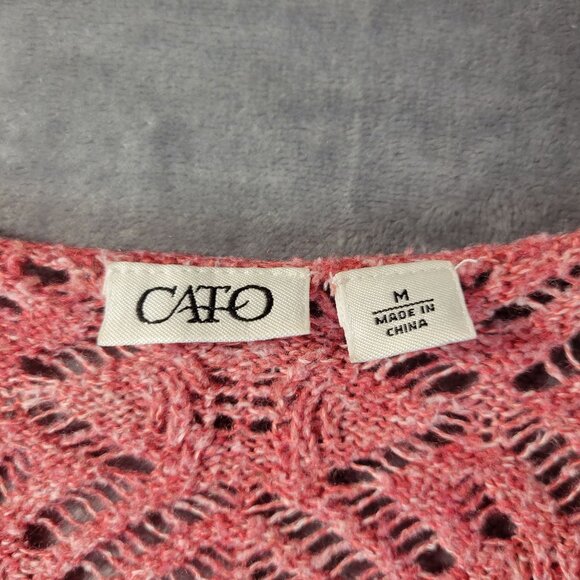 Cato Womens M Knit Sweater Long Sleeve High Low Hem Pink Textured Boho Casual - Picture 2 of 10